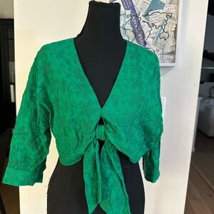 Zara Vibrant Green Tie-Front Blouse